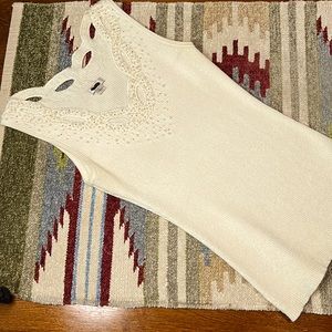 Cache Cream Beaded Top Size L